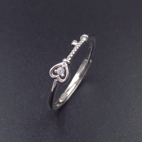 Silver Heart Shaped Key Zircon Ring