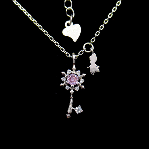 Silver Key Zircon Necklace