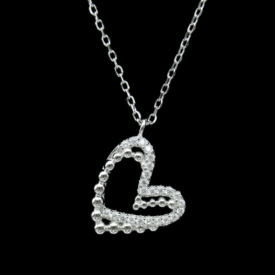 Silver Heart Shaped Zircon Necklace