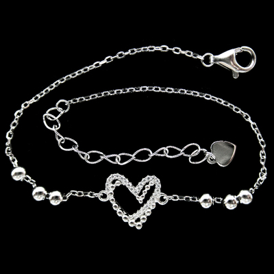 Silver Heart Shaped Zircon Bracelet