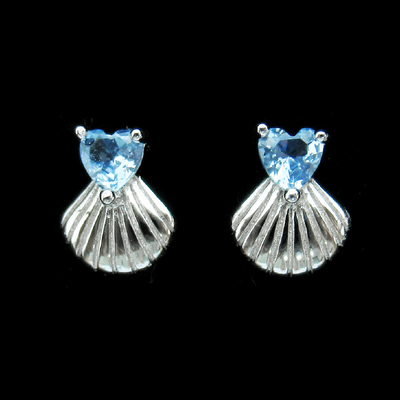 Silver Shell Shaped Zircon Ear Stubs