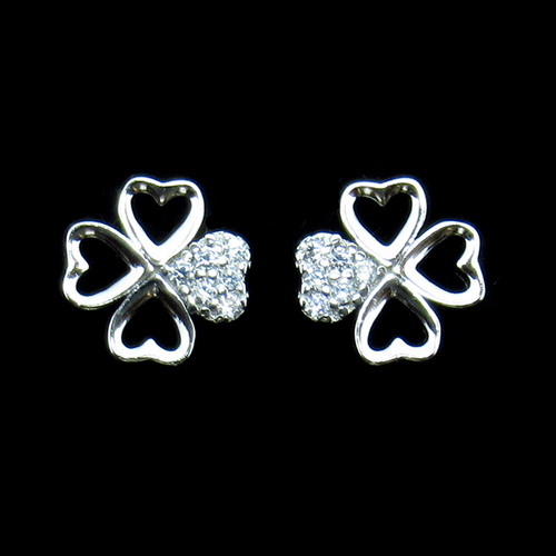 Silver Clover Shaped Zircon Ear Stubs