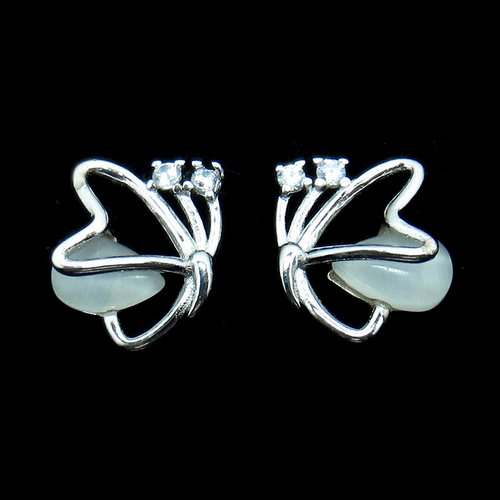 Silver Butterfly Shaped Zircon Ear Stubs
