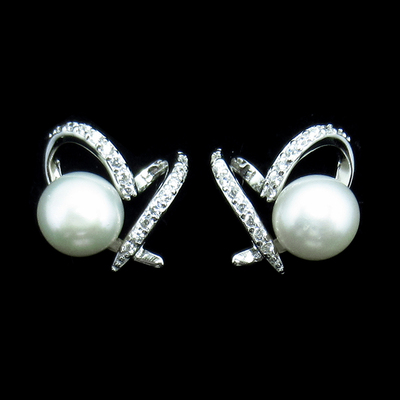 Silver Heart Shaped Pearl Ear Stubs