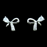 Silver Ribbon Shaped Zircon Ear Stubs