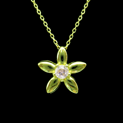 Silver Flower Shaped Zircon Necklace
