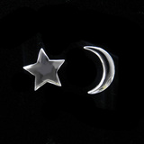 Silver Star and Moon Shaped Plain Ear Stubs