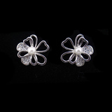 Silver Flower Shaped Pearl Ear Stubs