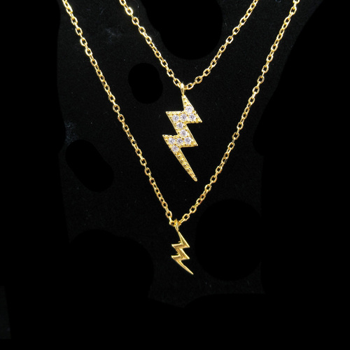 Silver Lightning Shaped Zircon Necklace