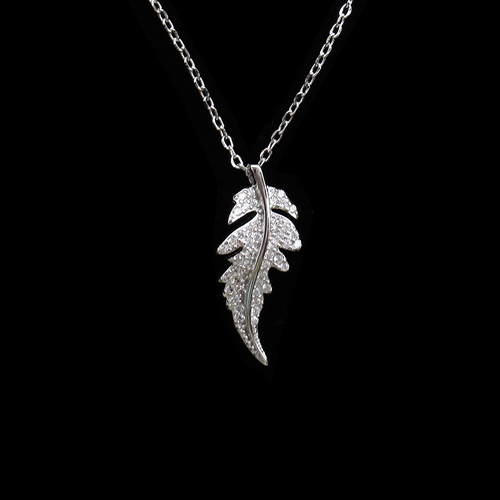 Silver Leaf Shaped Zircon Necklace