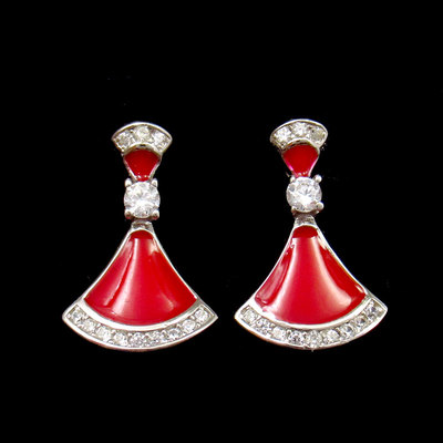 Silver Fan Shaped Enamel Earrings