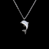 Silver Dolphin Shaped Zircon Necklace