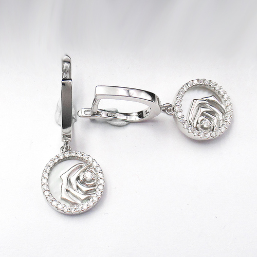 Silver Rose Shaped Zircon Huggies