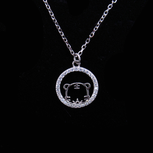 Silver Tiger Shaped Zircon Necklace