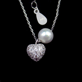 Silver Heart Pearl Necklace