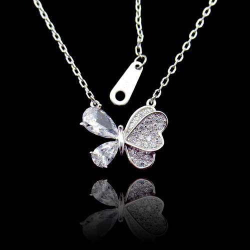 Silver Butterfly Zircon Necklace