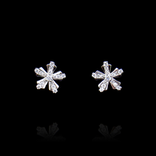 Silver Flower Shaped Zircon Ear Stubs