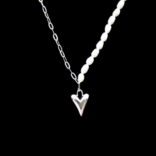 Silver Heart Shaped Pearl Necklace