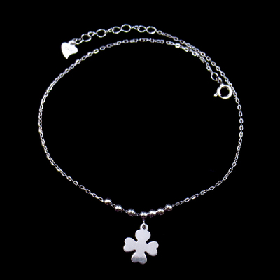Silver Clover Plain Anklet