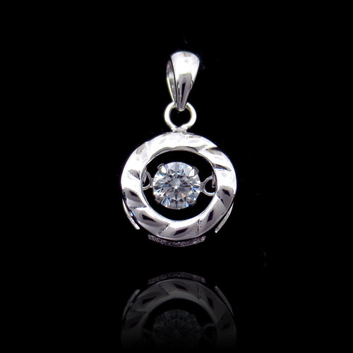 Silver Round-Shaped Dancing Zircon Pendant