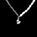 Silver Heart Shaped Pearl Necklace