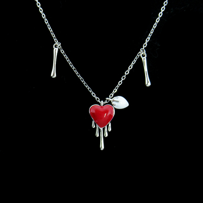 Silver Heart Shaped Enamel Necklace
