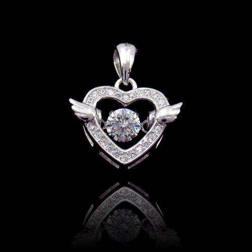 Silver Dancing Heart-Shaped Zircon Pendant