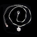Silver Flower Shaped Pearl Anklet