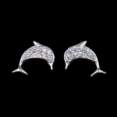 Silver Dolphin Zircon Earrings