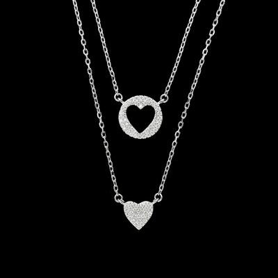 Silver Heart Shaped Zircon Necklace