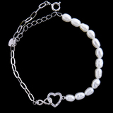 Silver Heart Shaped Pearl Bracelet