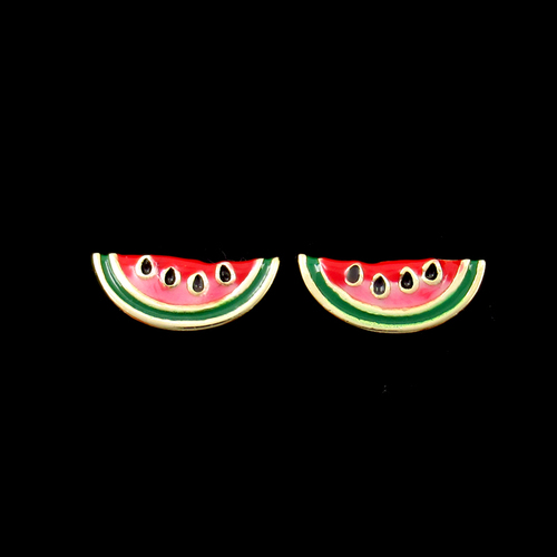 Silver Watermelon Enamel Earrings