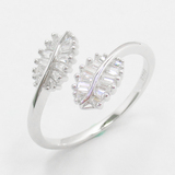 Silver Leaf Shaped Zircon Ring