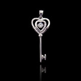 Silver Heart-Shaped Key-Shaped Dancing Zircon Pendant