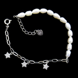 Silver Star Shaped Pearl Bracelet