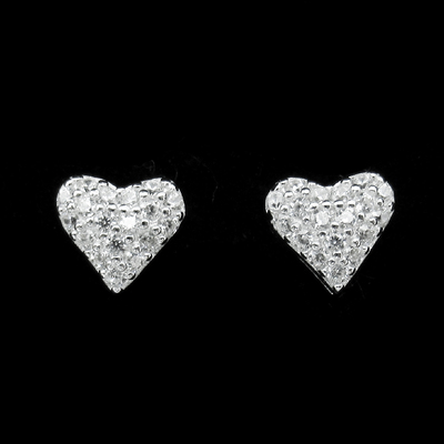 Silver Heart Shaped Zircon Ear Stubs