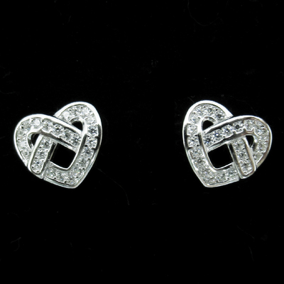Silver Heart Shaped Zircon Ear Stubs