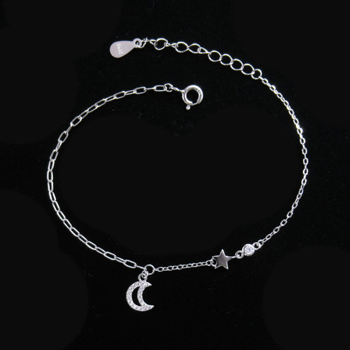 Silver Moon Shaped Zircon Bracelet