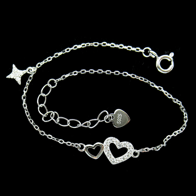 Silver Star Shaped Heart Shaped Zircon Bracelet