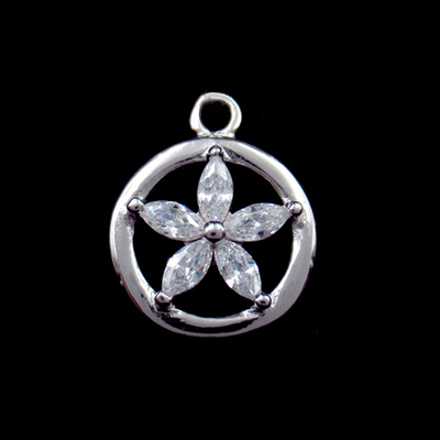 Silver Flower Shaped Zircon Pendant