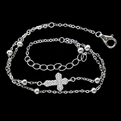 Silver Cross Zircon Bracelet