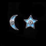 Silver Star and Moon Shaped Enamel Ear Stubs