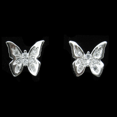 Silver Butterfly Shaped Zircon Ear Stubs