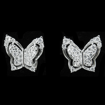 Silver Butterfly Shaped Zircon Ear Stubs