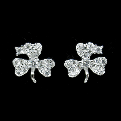 Silver Clover Shaped Zircon Ear Stubs