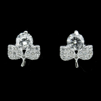 Silver Leaf Shaped Zircon Ear Stubs