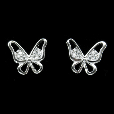 Silver Butterfly Shaped Zircon Ear Stubs