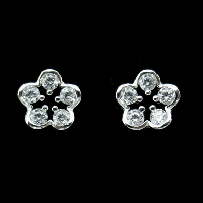 Silver Flower Shaped Zircon Ear Stubs