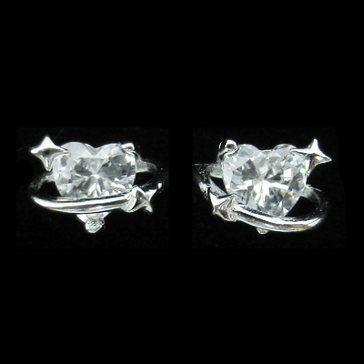 Silver Heart Shaped Zircon Ear Stubs