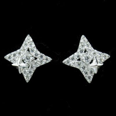 Silver Star Shaped Zircon Ear Stubs